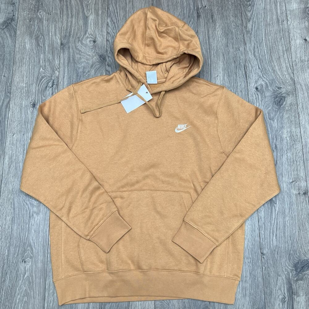 Nike Hoodie Size Large Mens Flax Brown White NSW Club Pullover $65